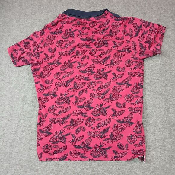 Denim & Flower Ricky Singh Mens XL 1/4 Button Short Sleeve Red Hawaiian With Blk - Picture 2 of 11